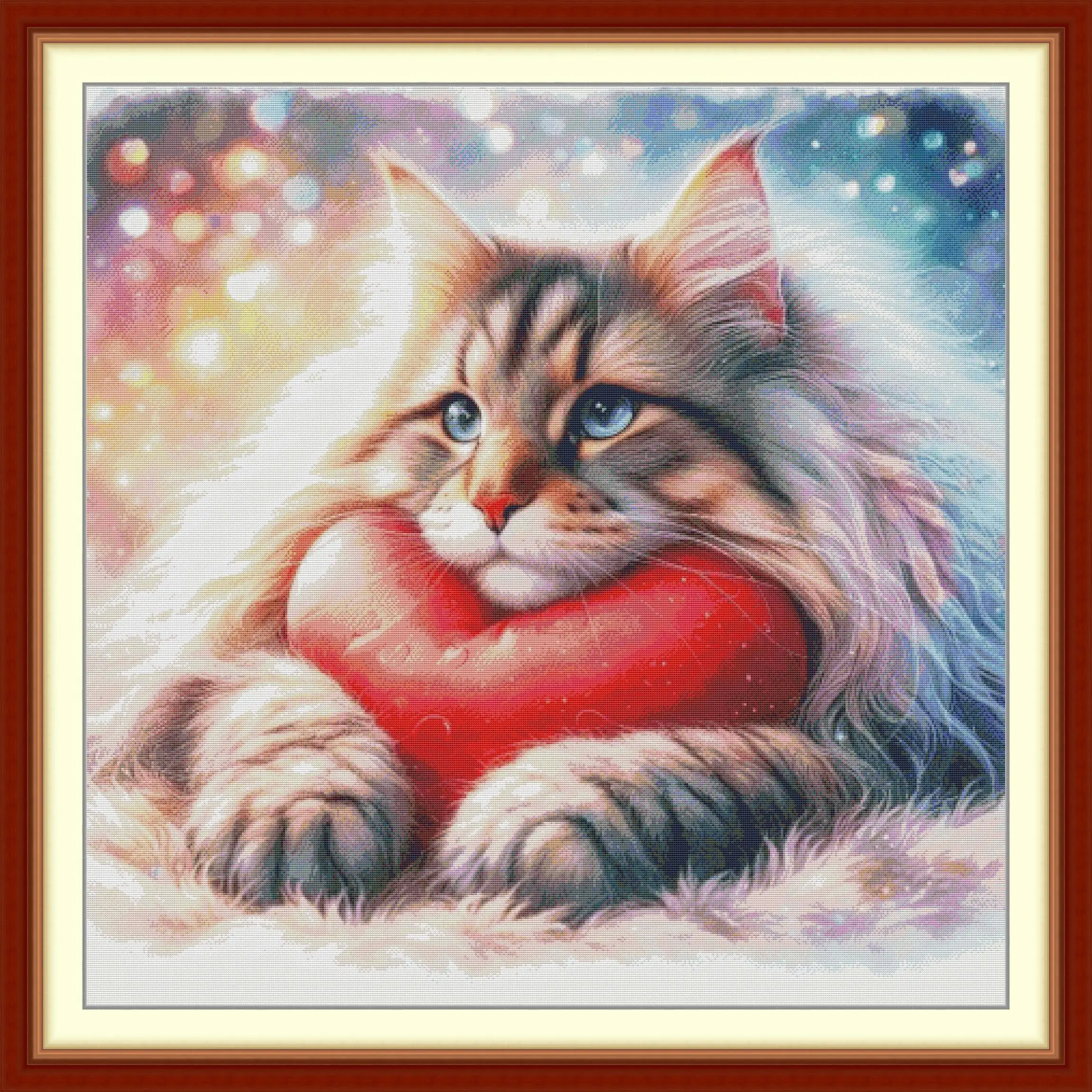 

Soulgift News Pre-Printed Cross Stitch Kit, Stamped Aida Fabric with DMC Threads, Embroidery kit - Loving Maine Coon Cat