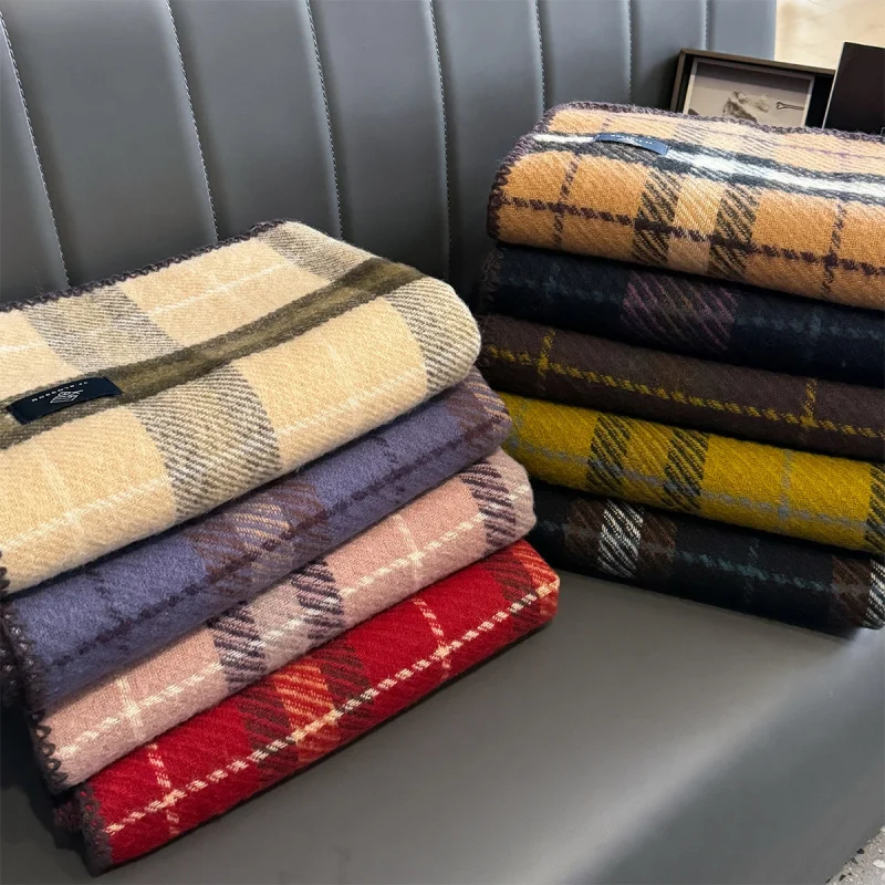New Retro Plaid high-fashion Scarf Women\'s Winter Soft Keep Warm All-Matching Couple Scarf Student daily Large Size Trendy Shawl