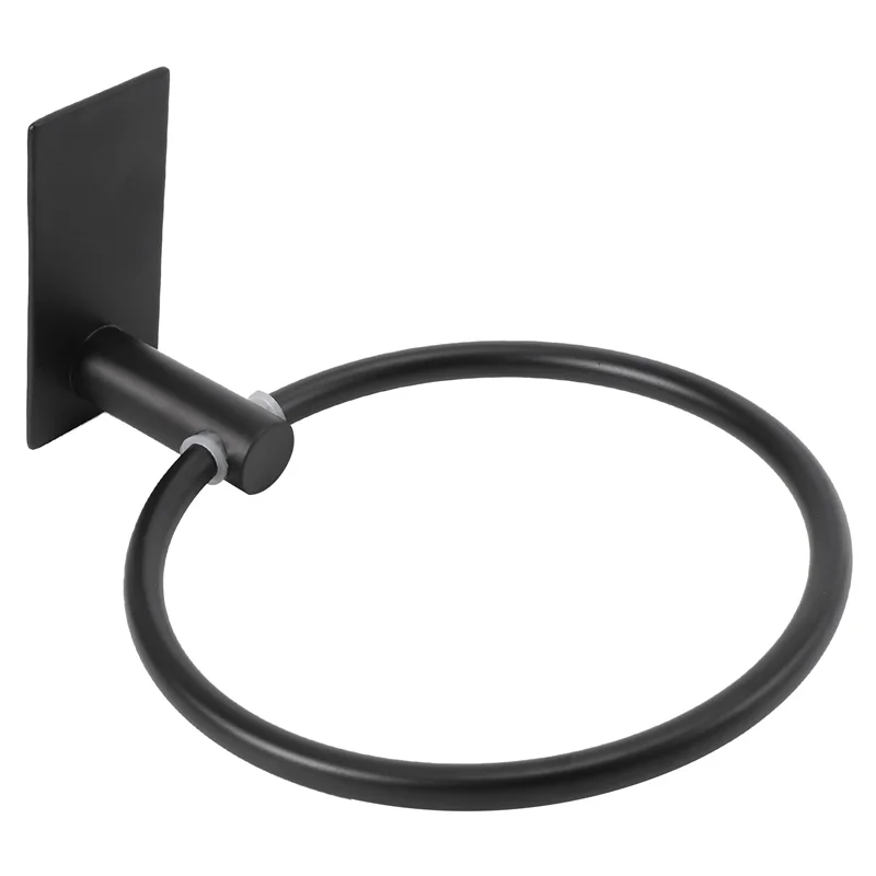 Y51A-Towel Ring/Hand Towel Holder - Self Adhesive Round Towel Rack Black Hand Towel Bar For Bathroom, Stainless Steel