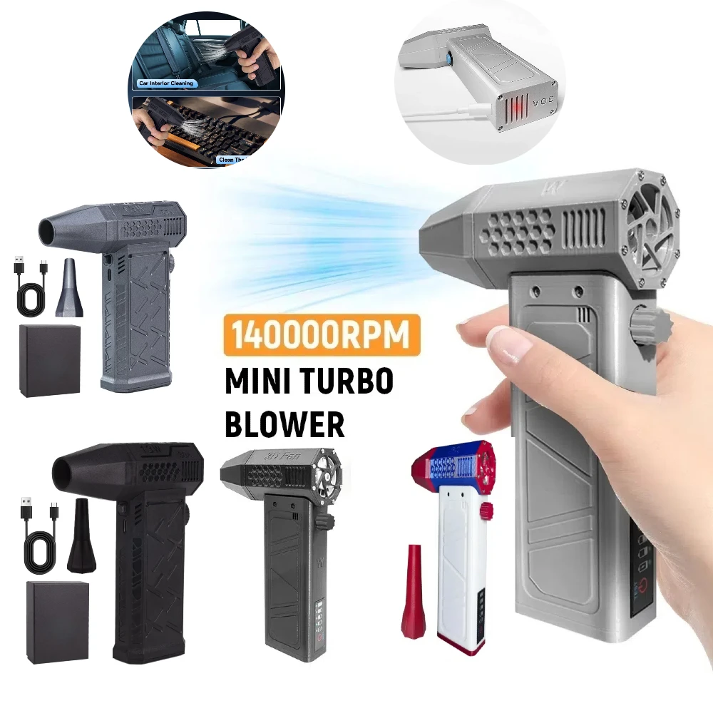 140000RPM Mini Turbo Jet Fan Brushless Motor Handheld Duct Fan 52M/S Portable Turbo Fan Type-C Charging Power Display Air Dryer