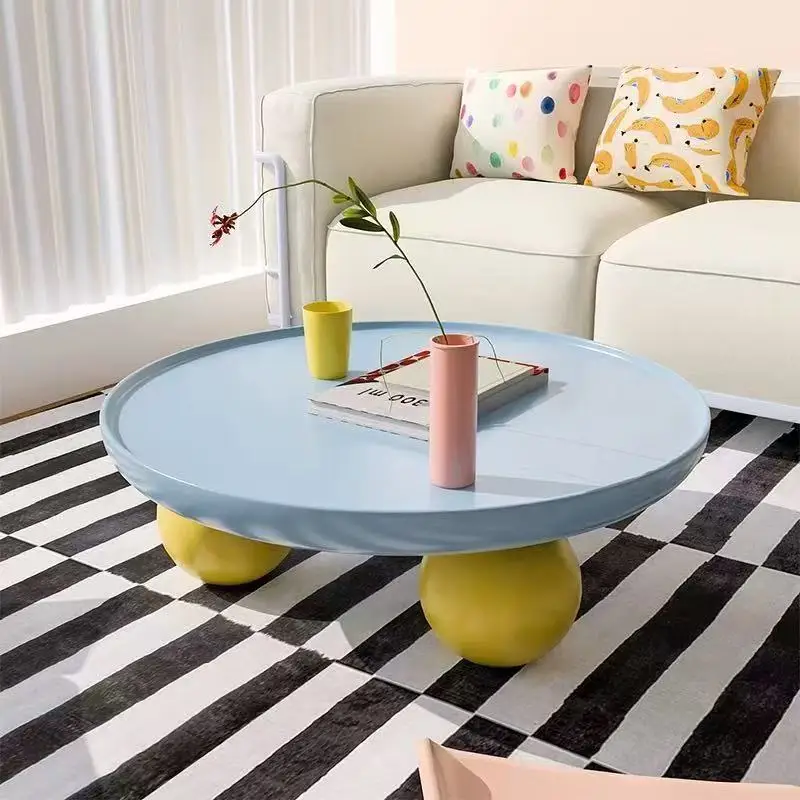 French Cream Round Coffee Table Simple Modern Dopamine Living Room Home Creative Coffee