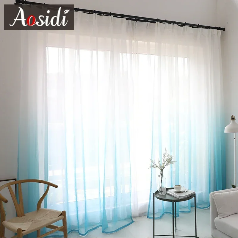 Modern gradient color window tulle curtains for living room bedroom organza voile curtains Hotel Decoration blue Sheer curtains