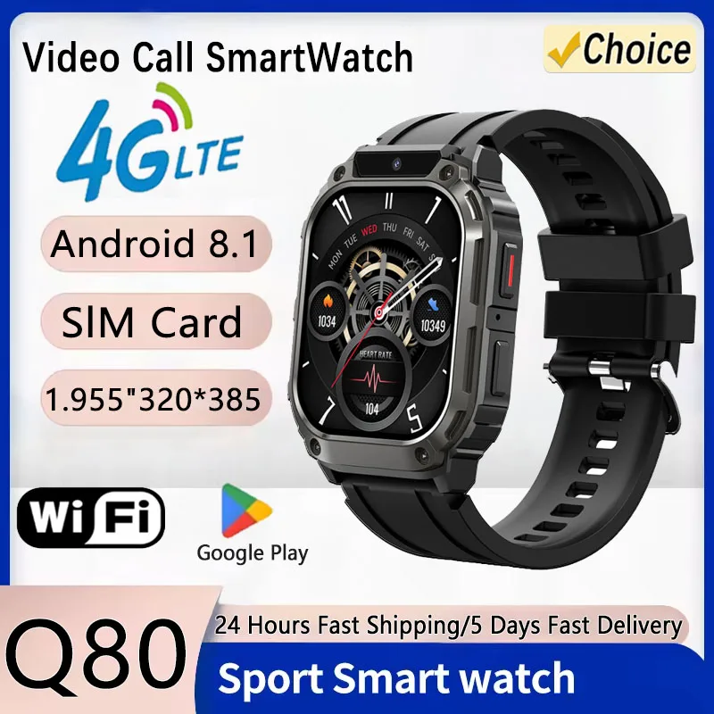 

Q80 5G Смарт-часы с GPS-трекером 5G WiFi BT Вызов 200 Вт PX Камера 1 955 дюймов Оплата Пульсометр Фитнес 750 мАч SIM-карта