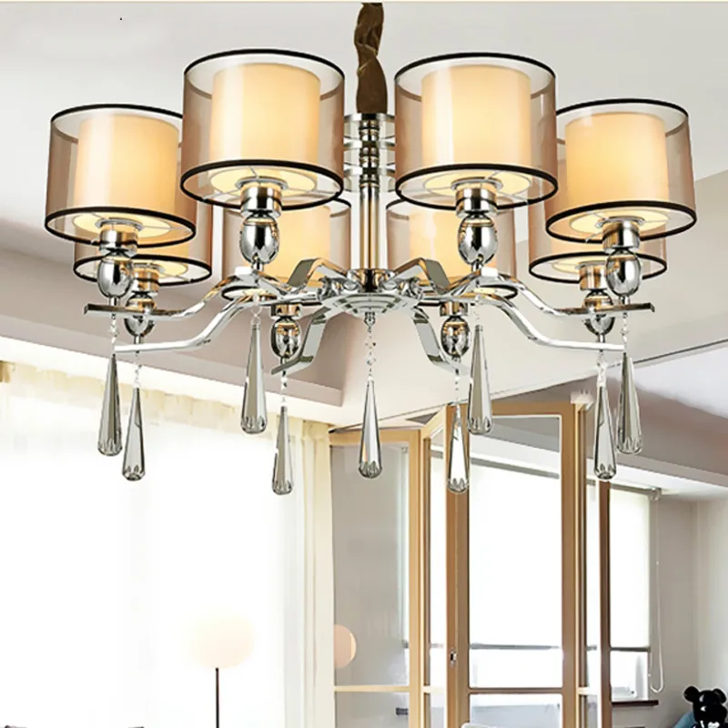 

Lamp Chandelier lighting for bedroom as Pendant with smoky Crystal Fabric Shade chrome led chandeliers light