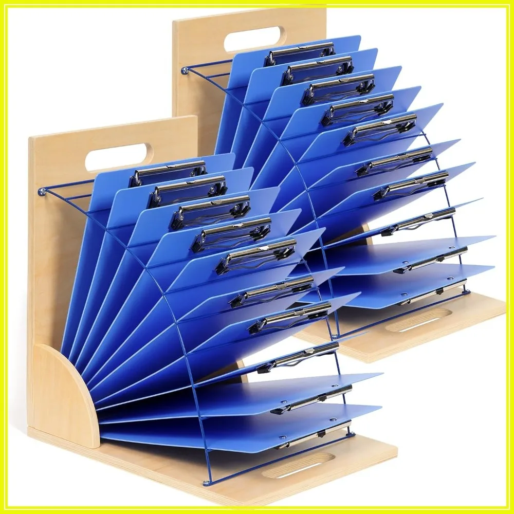 

2 Pack Clipboard Holders - Wood and Metal Clipboard Stand Organizer Rack for Classroom Office Storage
