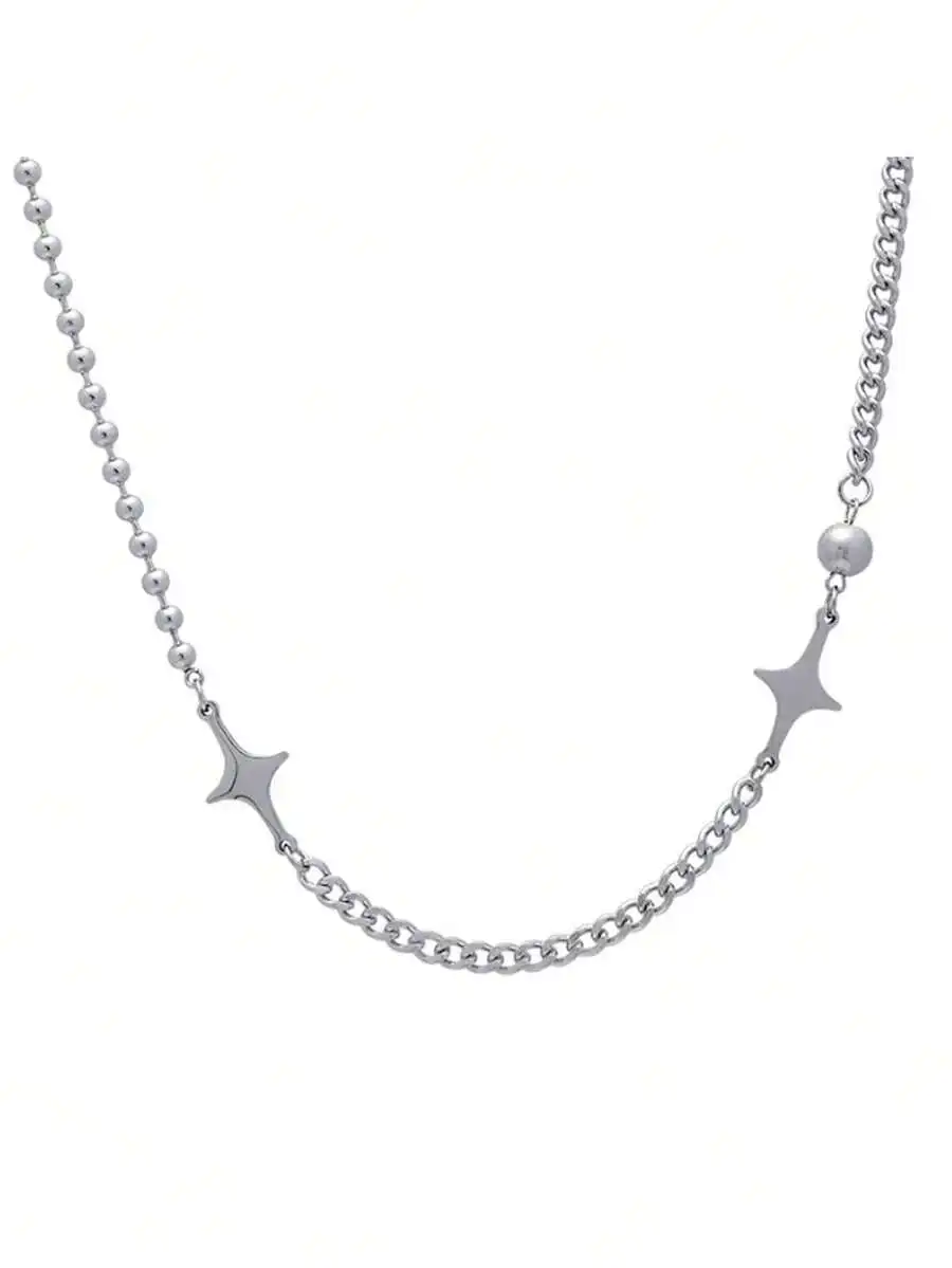 

6-Piece Silver-Tone Star And Moon Charm Chain Necklace For Women, Goth Punk Y2K Grunge EMO Aesthetic Jewelry Accessory