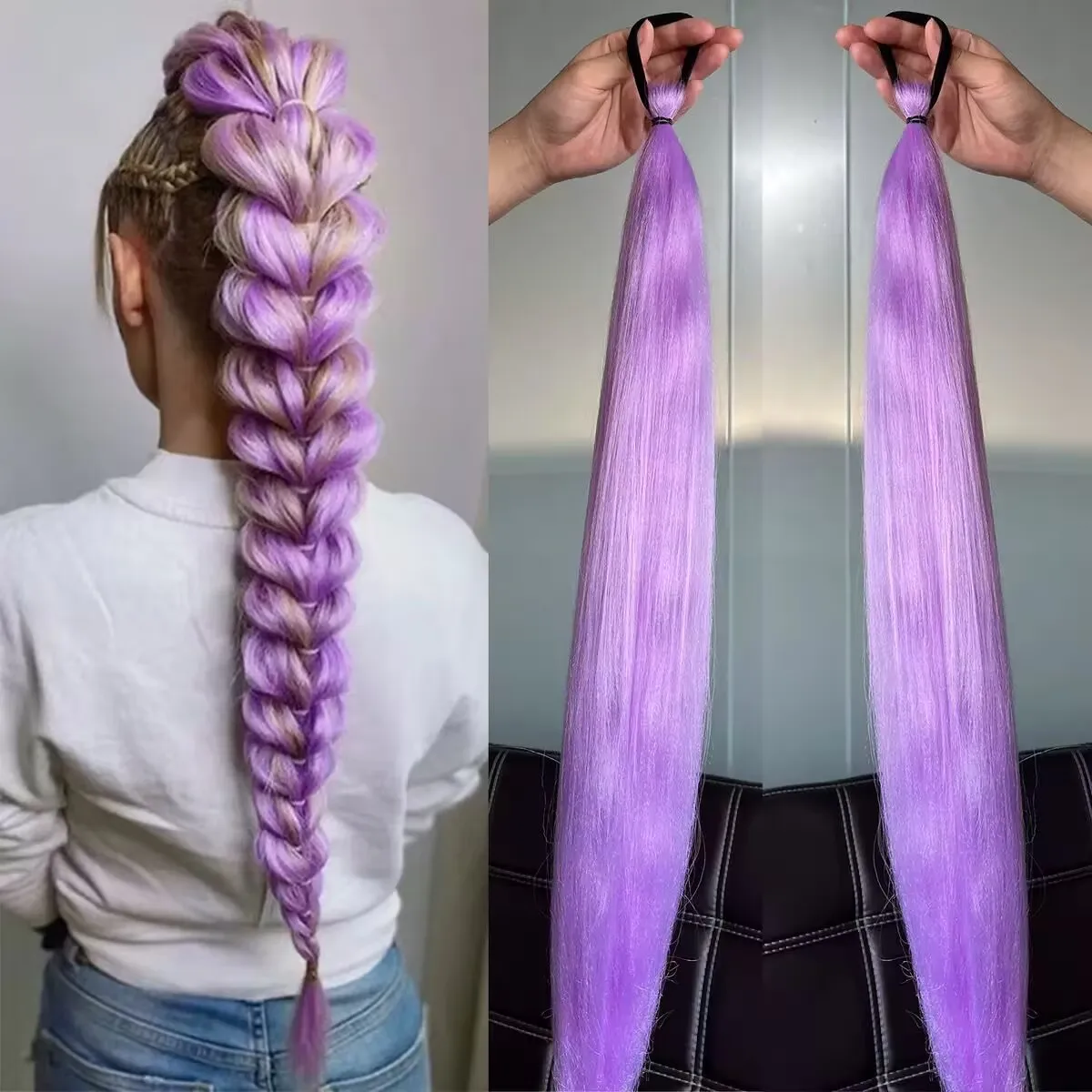 

Purple Braiding Hair Extensions Pre Stretched Soft Yaki Synthetic Jumbo Braids DIY Ponytail Braid Pink Grey Orange Red Blue Hair