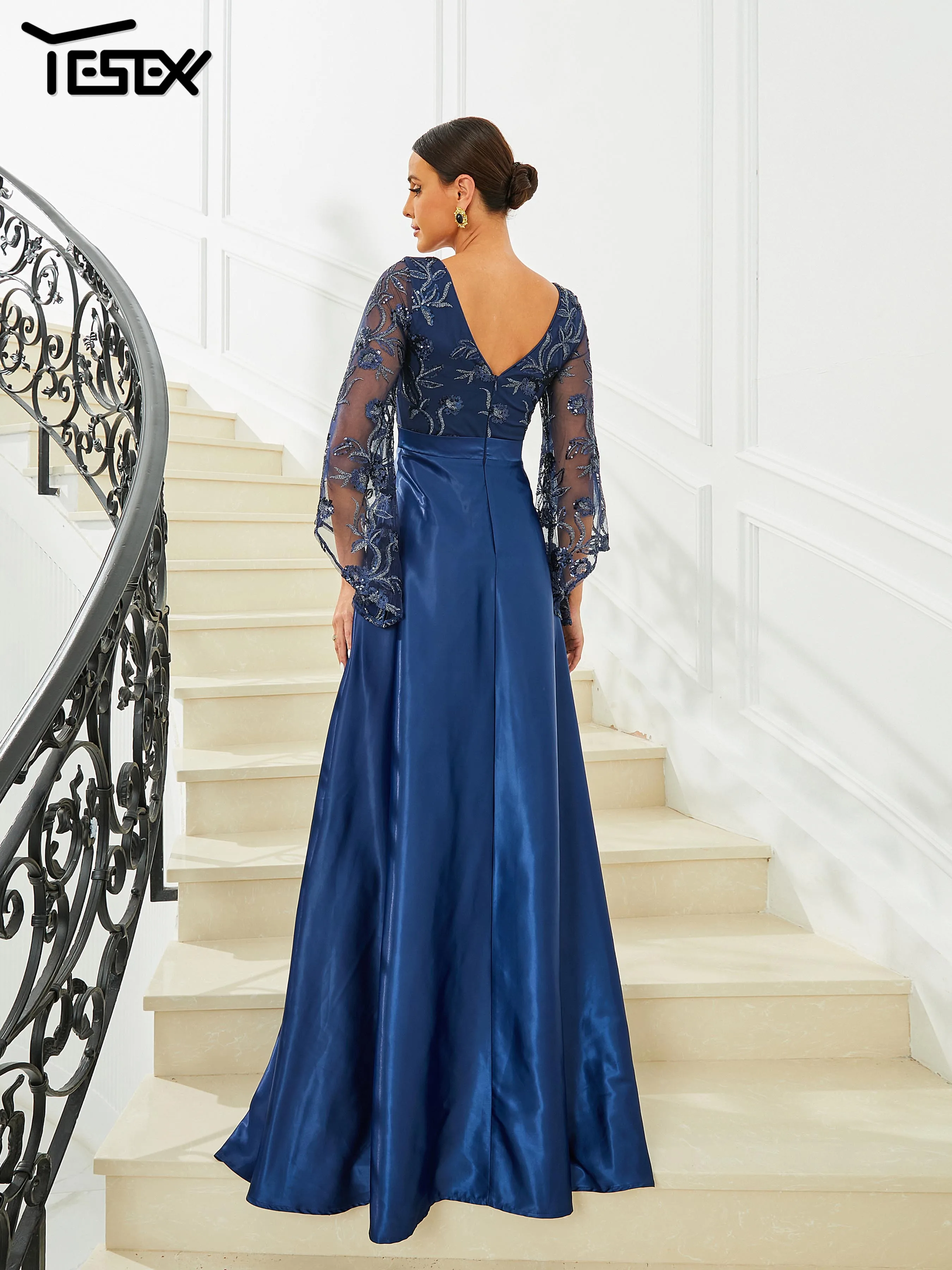 Yesexy New Bell Sleeve Blue Elegant Party Dresses For Women 2023 V Neck A Line Prom Party Evening Dress