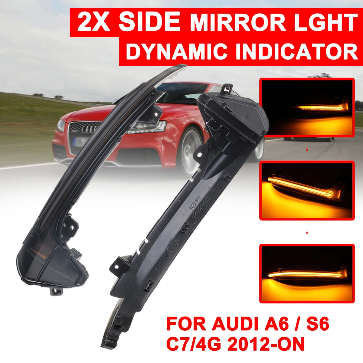 

1Pair Highlight LED Car Dynamic Turn Light Rearview Mirror Signal Lamp Yellow For Audi A6 / S6 C7/4G 2012-on