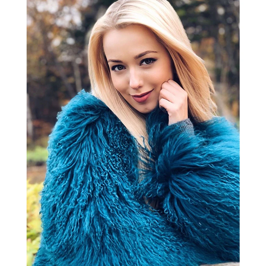 Ladies Sheep Skin Coat Real Mongolian Lambs Fur Coats Women's Long Jacket Genuine Sheep Fur Jacket