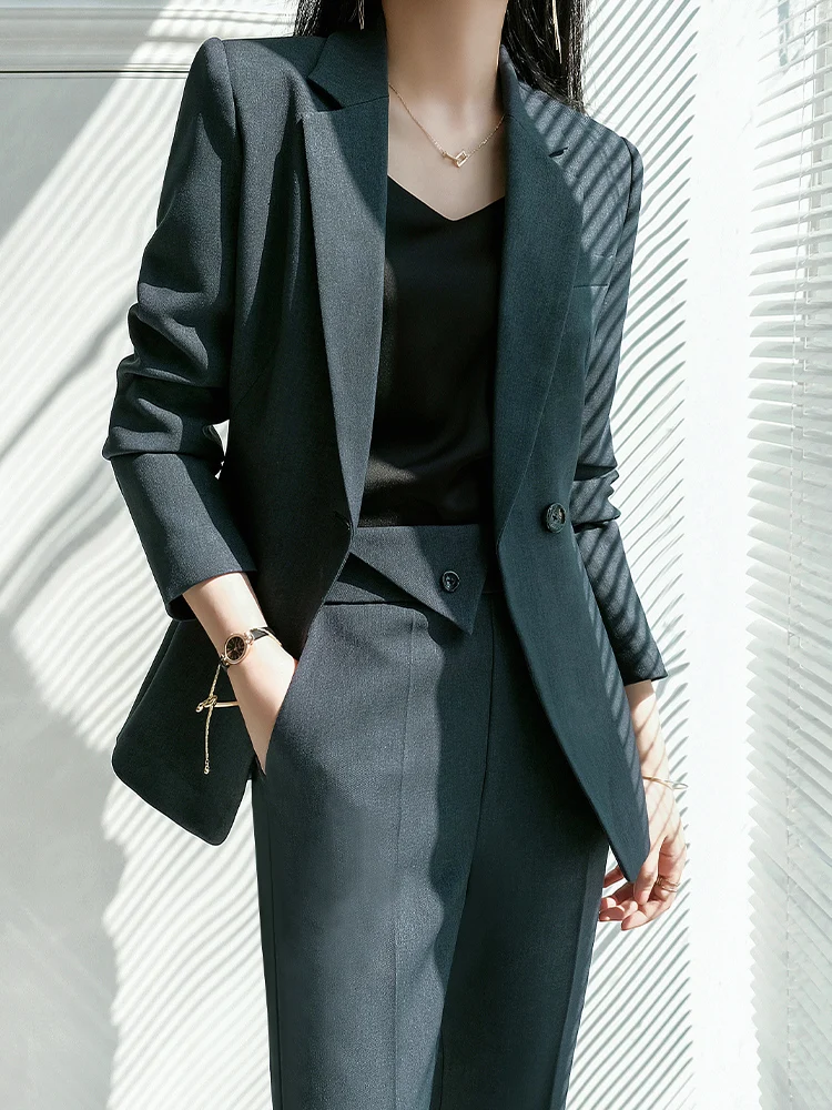 

Ele Women's Suit Set Cotton Blend Profional Workwear Interview Outfit Faionable Spring Autumn Button Detail