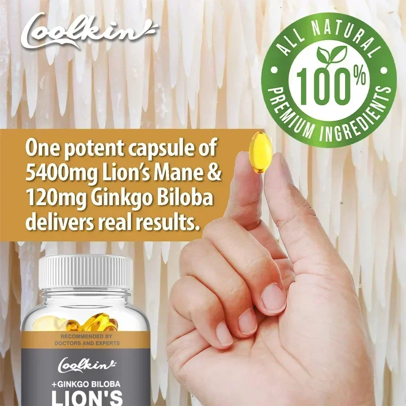 Lion\'s Mane Mushroom Capsules - Nootropic Brain Booster for Focus Immune & Stress Relief Improve Memory