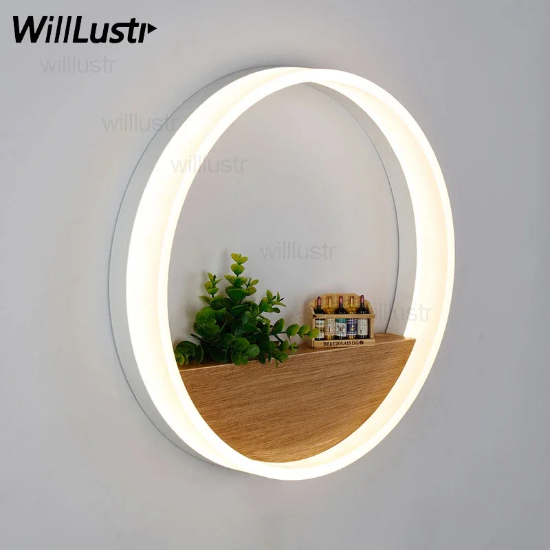 

round PMMA LED wall sconce light wood decor acrylic ring lobby bedroom hotel corridor restaurant dinning room bar loft wall lamp