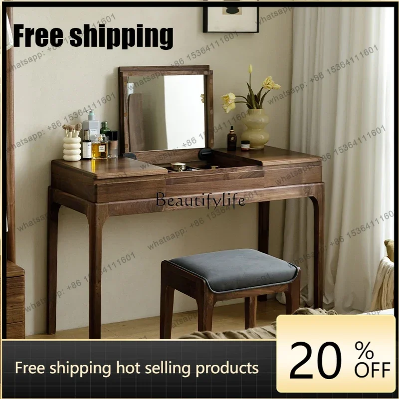 

X4 All solid wood dresser bedroom simple small apartment black walnut flip dresser desk