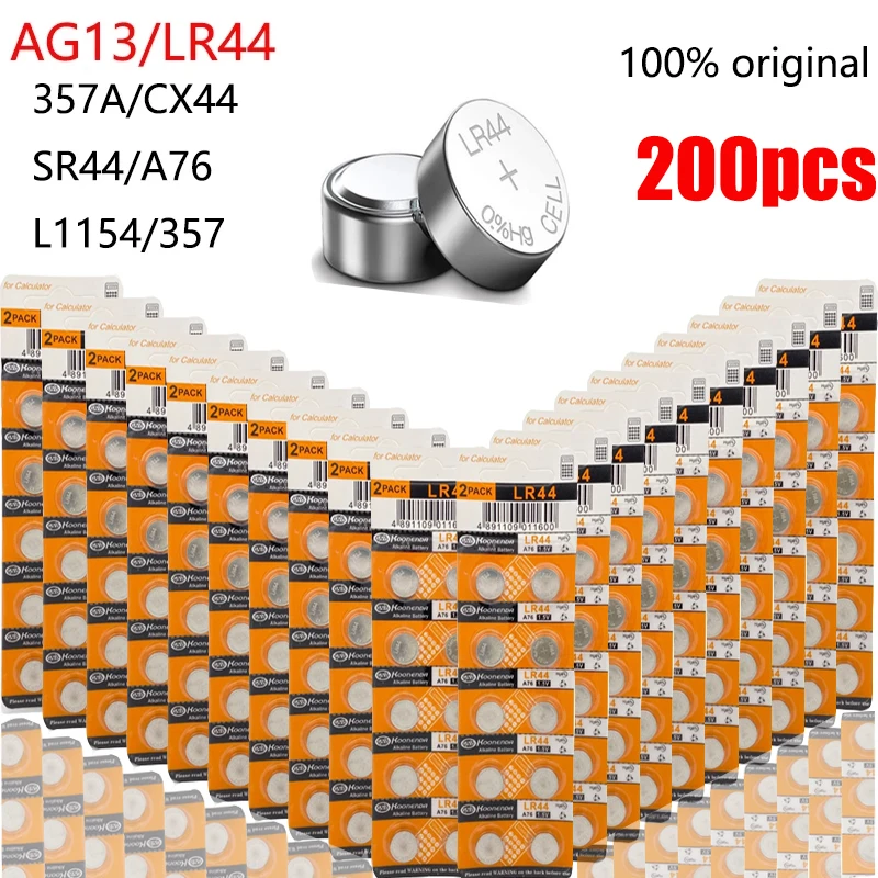 

200PCS/Lot LR44 A76 LR 44 AG13 LR1154 SR1154 SR44 SR44SW SR44W GP76 1.5V Alkaline Batteries For Calculator Toy Watch