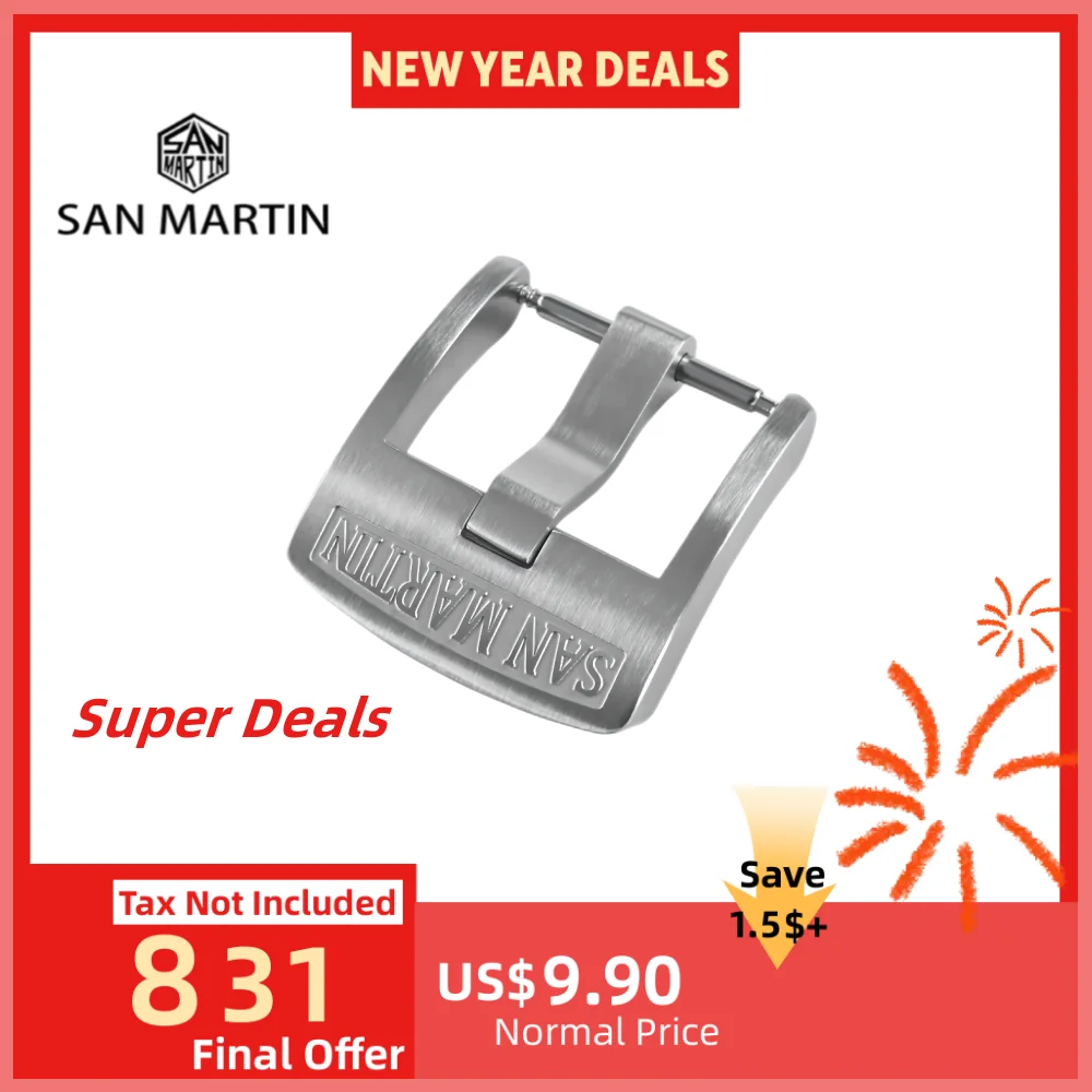 San Martin Dây Khóa 20Mm Chải Logo Khóa Pin 316L Thép Không Gỉ Cho Watchbands Dây Đeo Thay Thế Chất Lượng Cao Phụ Kiện