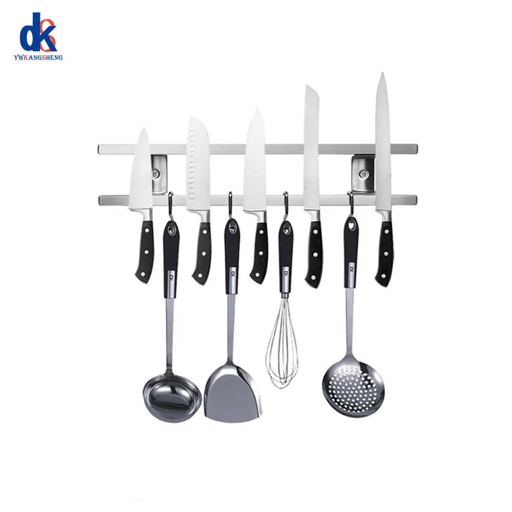 

40 45 50 60 cm Double Rod Magnetic Knife Holder Stainless Steel 304 Non-piercing Wall Mount Knife Block Magnet Storage Rack