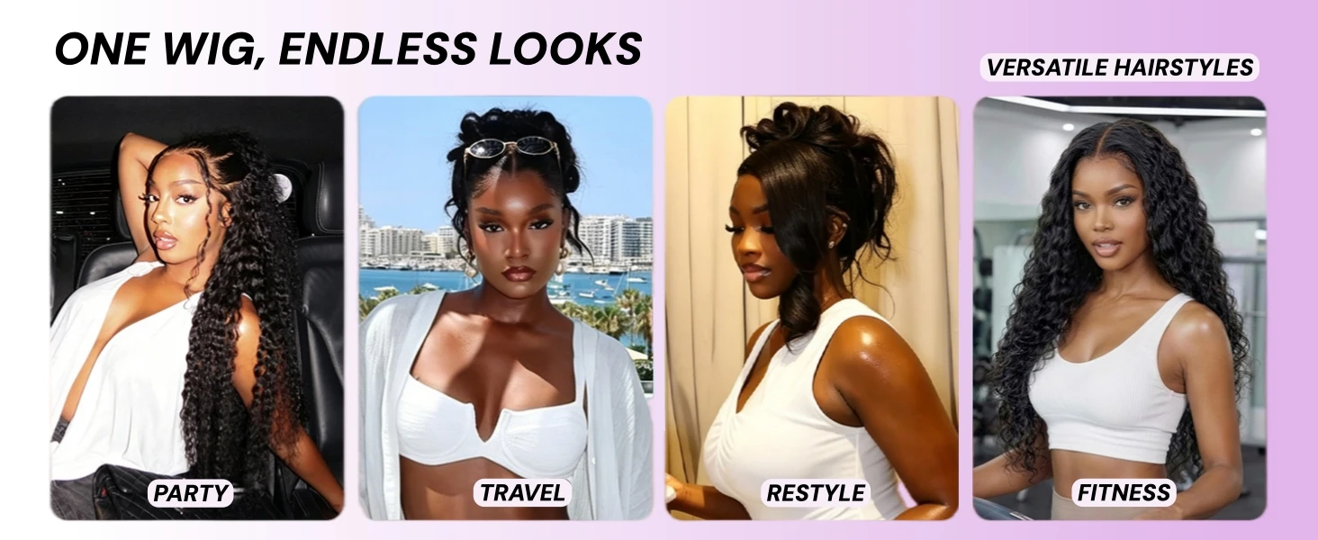 Smilegirl 230% Density Invisible Strap Deep Curly Wave 360 Full HD Glueless Wig 32 Inch Front Human Hair Wig Frontal Wig Wear and Go Daily Party Use