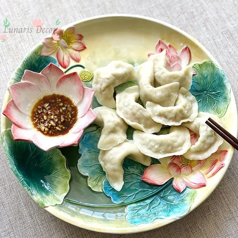 Lotus Creative New Dumpling Plate Ceramic Living Room High-end Fangya Ceramic Plate