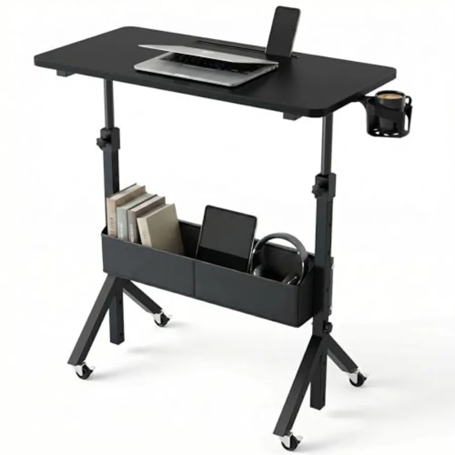 

Portable standing desk for walking pad and treadmill use, black steel frame, height adjustable from 28.7 to 46.1 inches, 31.5x1