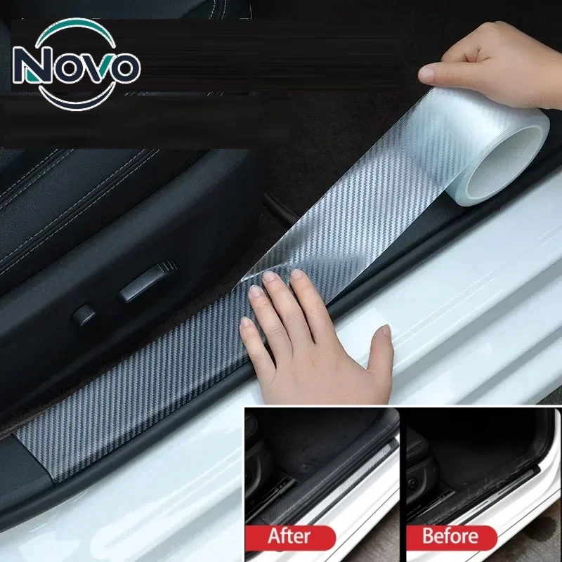Carbon Fiber Car Threshold Protection Strip Door Sill Anti Scratch Guard Bumper Car Stickers Door Edge Protective Trim Film