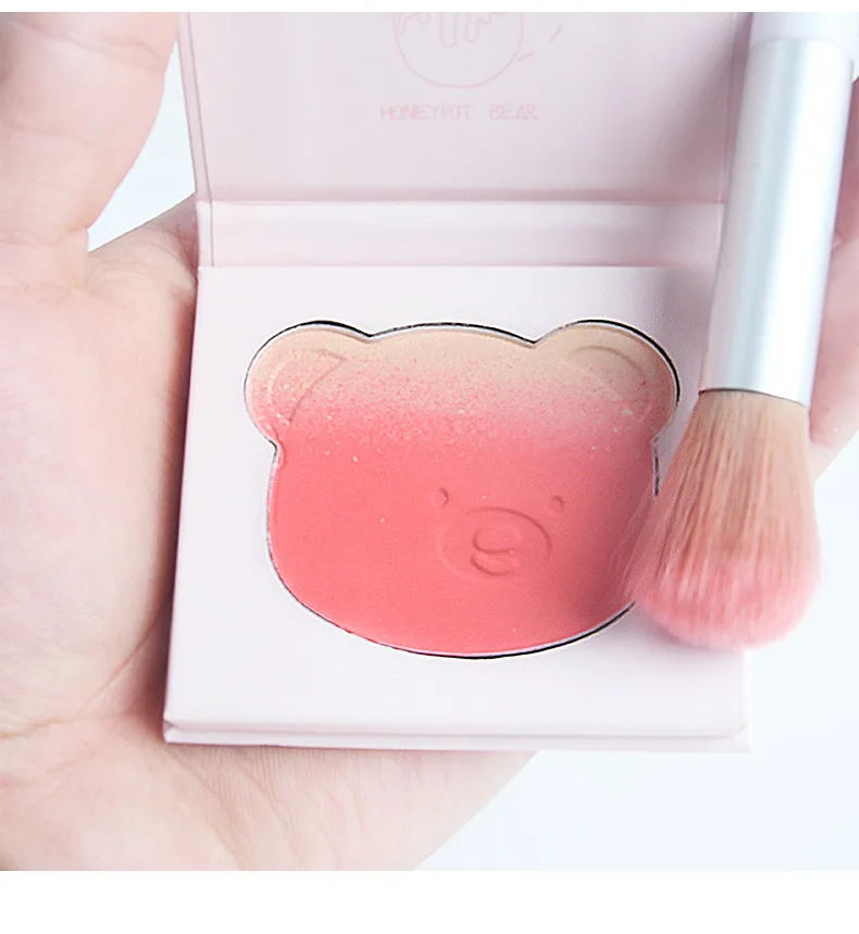 Pink Bear Gradient Blush Pallete 3 Color Peach Face Mineral Pigment Cheek Blusher Powder Makeup Contour Shadow Cute Pink Blusher