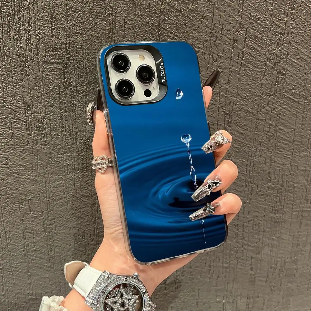 

Blue water droplet case for iPhone 16 15 14 13 12 11 Pro/ Max/Plus shock-proof rear cover anti-fingerprint