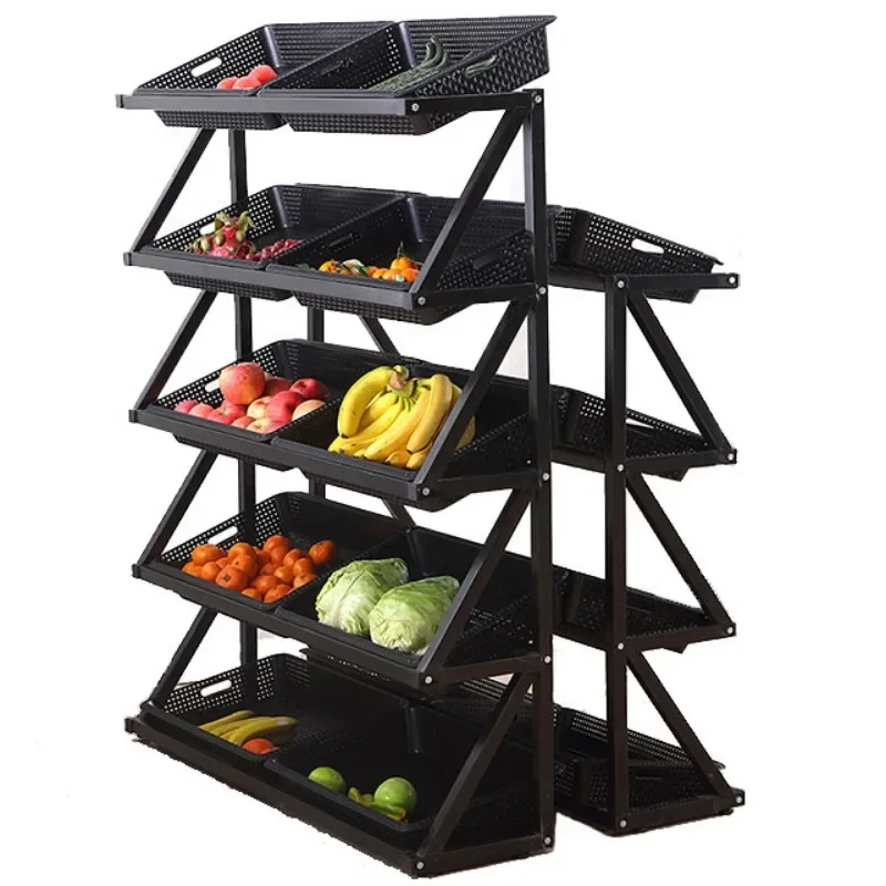 Supermarket Shelf Retail Shelves with Basket 5 Tier Grocery Store Fruit and Vegetables Display Stand