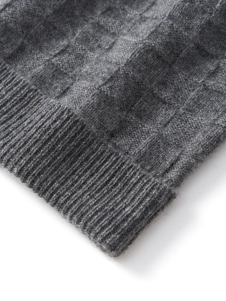 Women Check Texture Wool Cashmere Knitted Beanies 2023 Solid Winter Big Caps Men Rib Hem Hat Soft Hat Unisex Warm Grid Bonnet