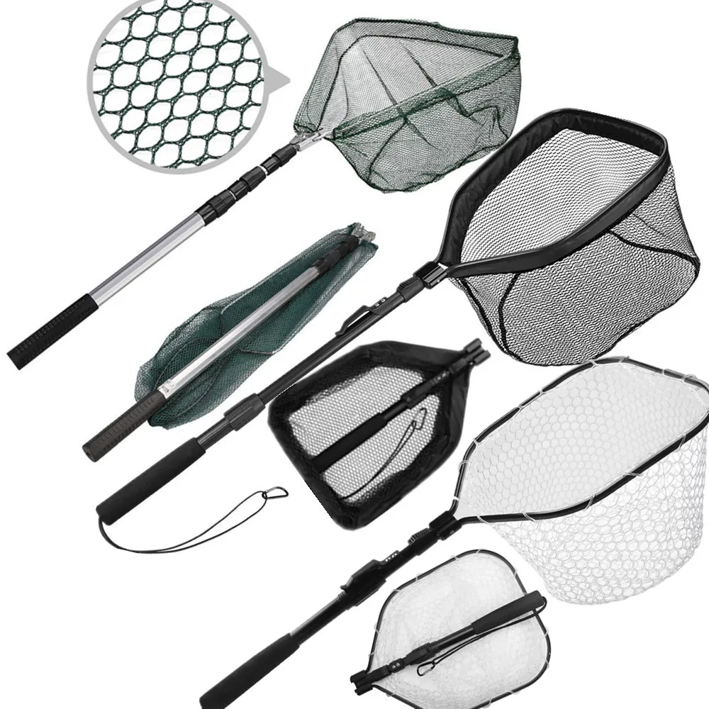 55cm-190cm telescopic fishing net, suitable for salmon, carp, catfish, trout floating net, easy to catch, foldable