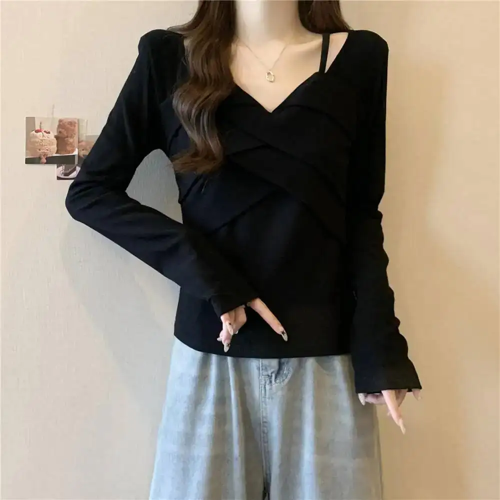 

De Rong Теплая футболка с квадратным вырезом и длинным рукавом для женщин S Ins Новая корейская стильная маленькая и нестандартная базовая рубашка