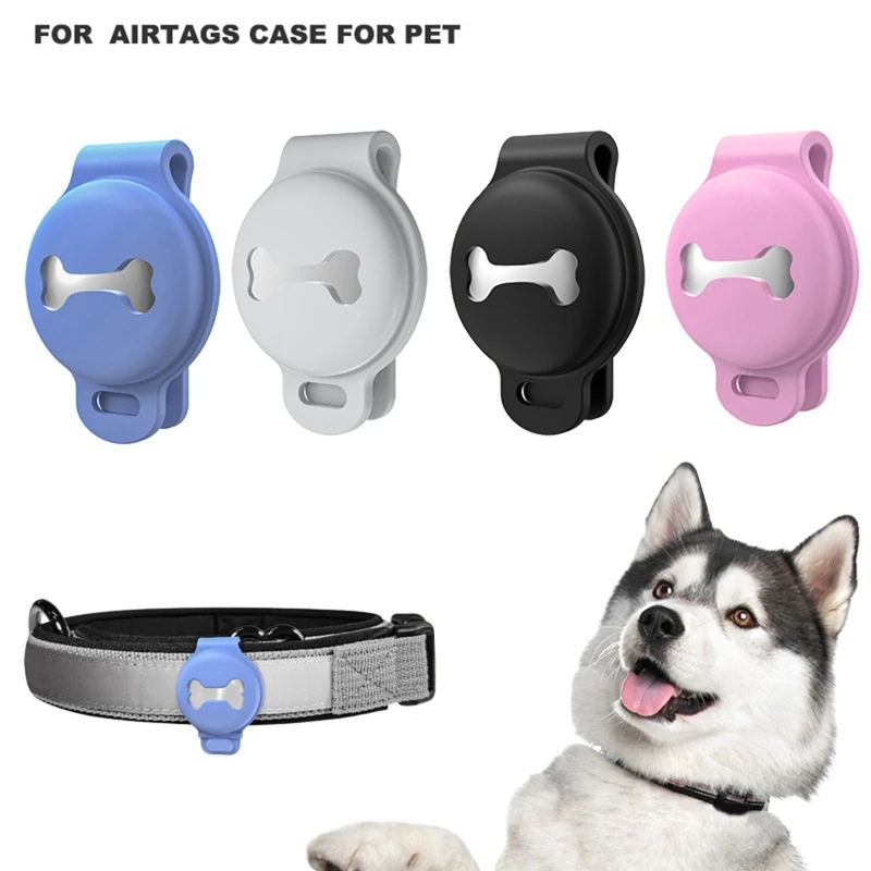 Airtag Dog Collar Holder Silicone Pet Collar Case for Airtags Anti-Lost Air Tag Cover Compatible with Dog Collars