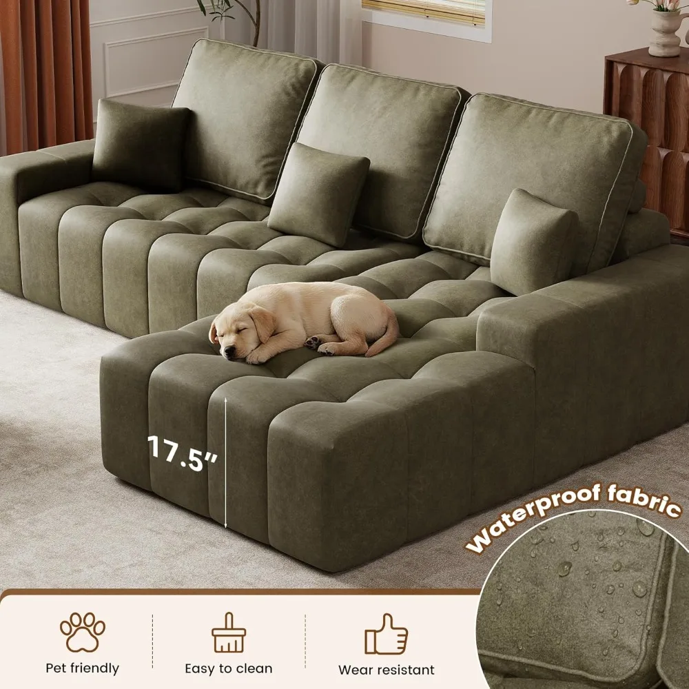 

111'' Modular Sectional Sofa with Chaise Lounge, L Shape Faux Leather Cloud Boneless Couch, 3 Seater Deep Seat, Customized