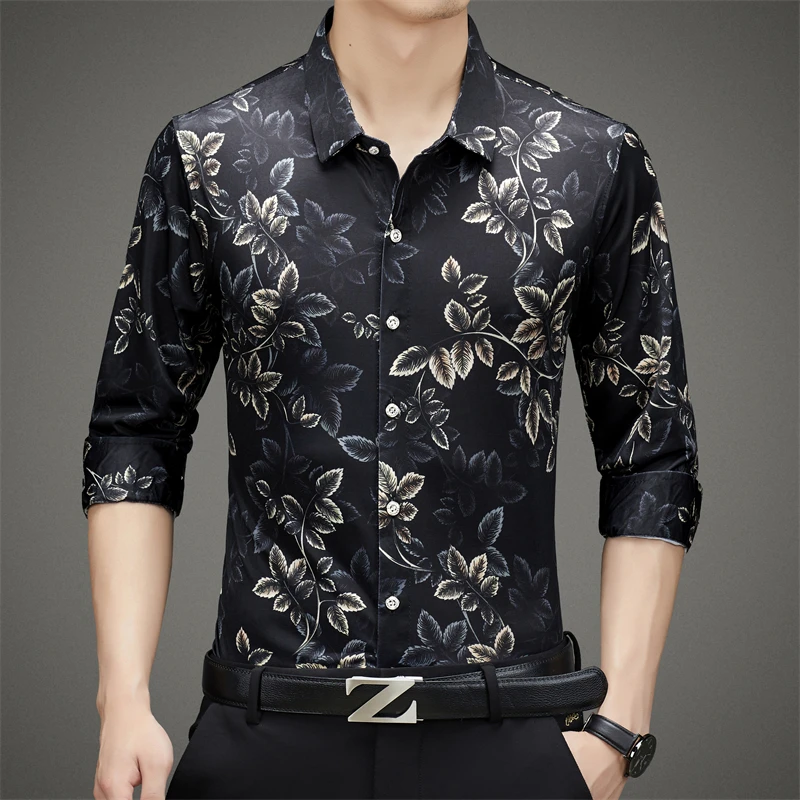 Camisa hawaiana de manga larga con estampado Floral para hombre, ropa informal de gran tamaño para playa, otoño y primavera, 2023