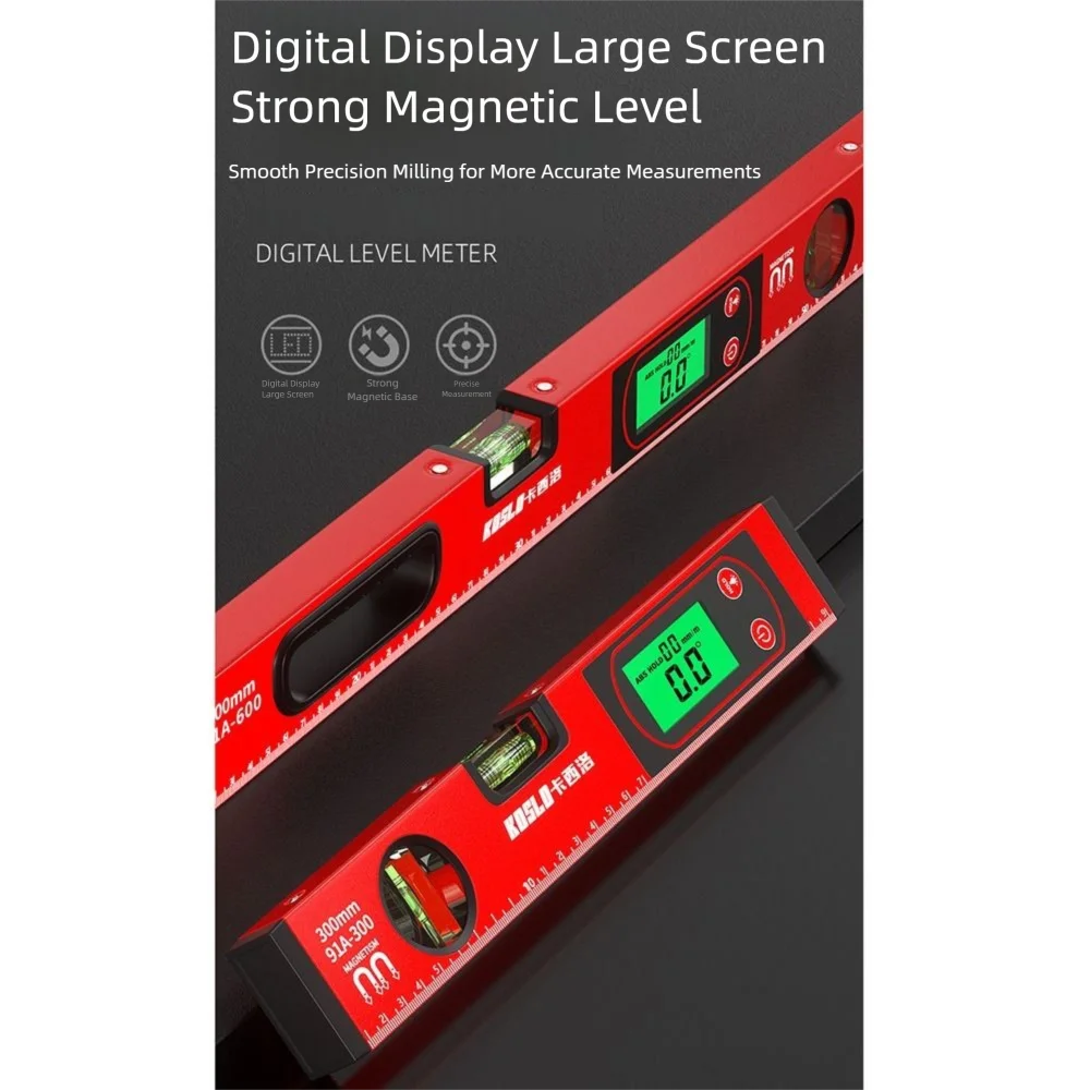 LED Display Digital Protractor 0-90° Range High Precision Electronic Inclinometer with Horizontal Vertical Bubble Anti Slip
