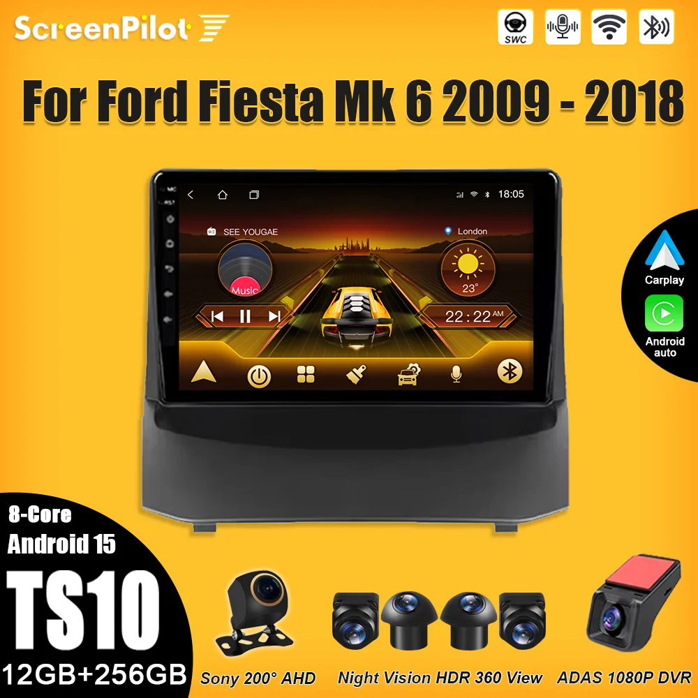 

Android 16 For Ford Fiesta Mk 6 2009-2018 Car Radio 2 din Multimedia Video Player Carplay Intelligent System Wifi 5G 8 Core DSP