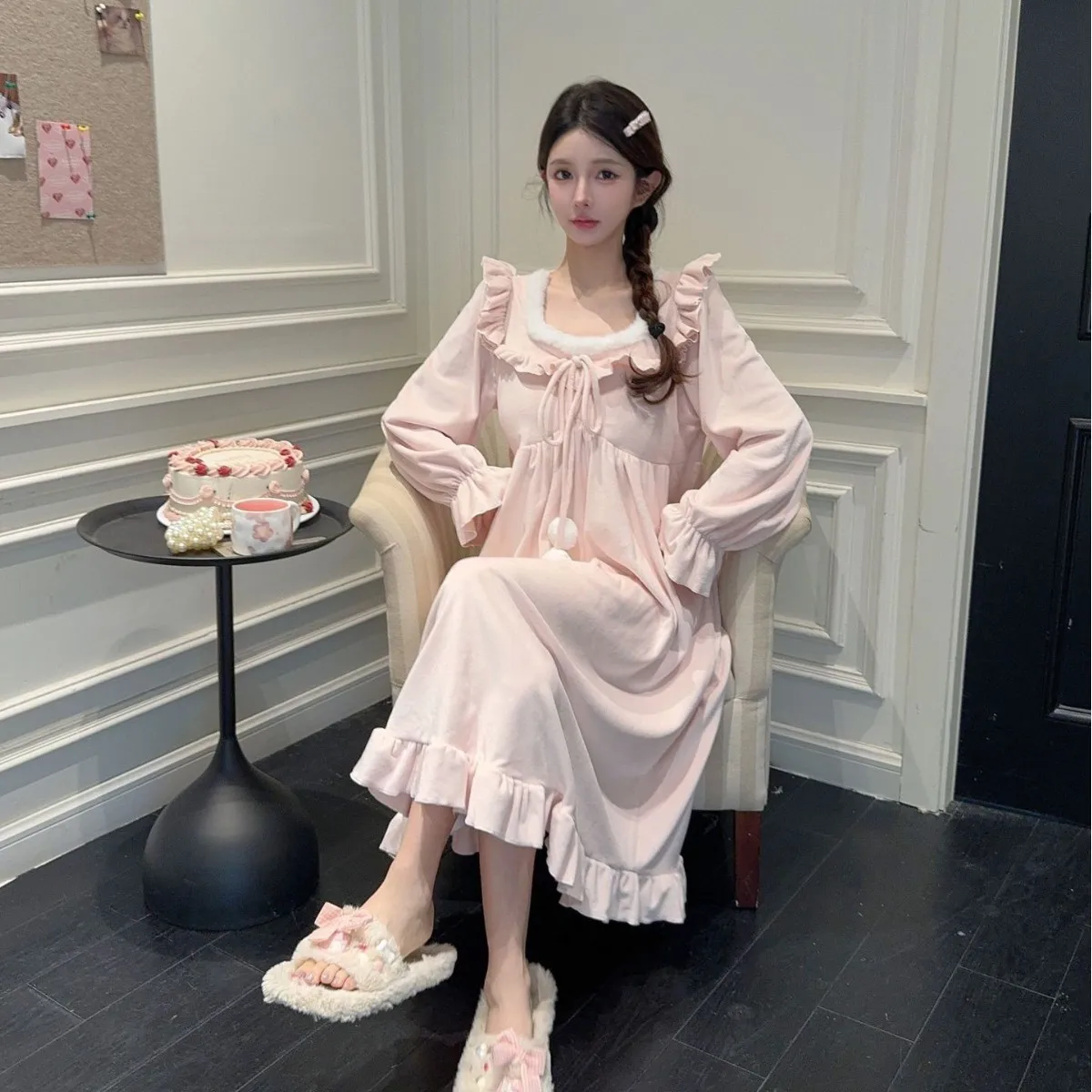 Sweet Autumn Winter New Style Chest Cushion Sleepwear, Princess Style Island Velvet Nightgown, Super Soft and Thick Home Wear