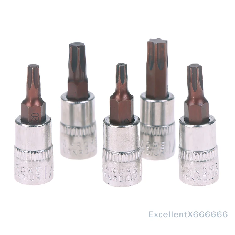 

5-Piece 1/4 Inch Drive Socket Head, Torx T15 T20 T25 T30 T40 Screwdriver Hand Tools