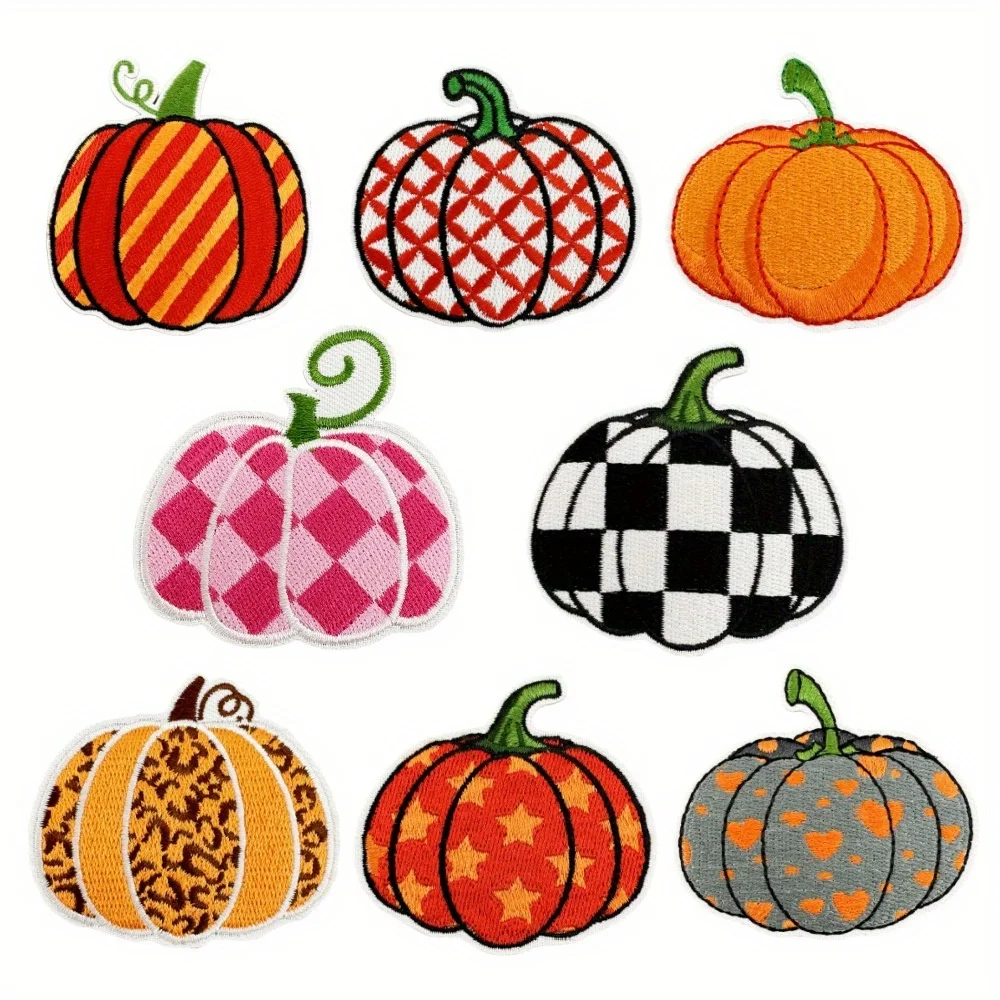 8pcs Halloween pumpkin Pattern Clothes Patches, Iron On  Badge DIY Repair Decorate Patch For Clothes Dress Jeans Hats Bags