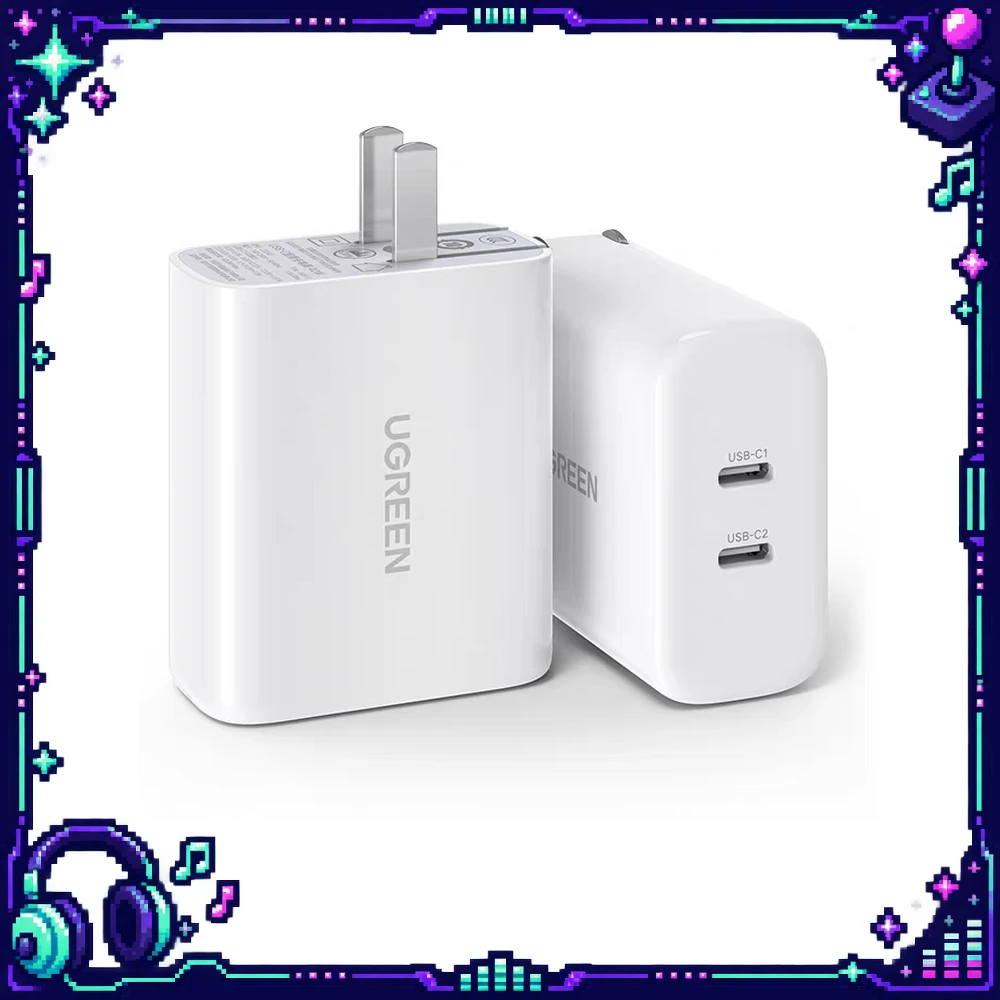 UGREEN 60513 USB-C Charger CD243 40W Dual 20W Ports PD PPS Fast Charging Foldable Plug 100-240V for Phones and Tablets