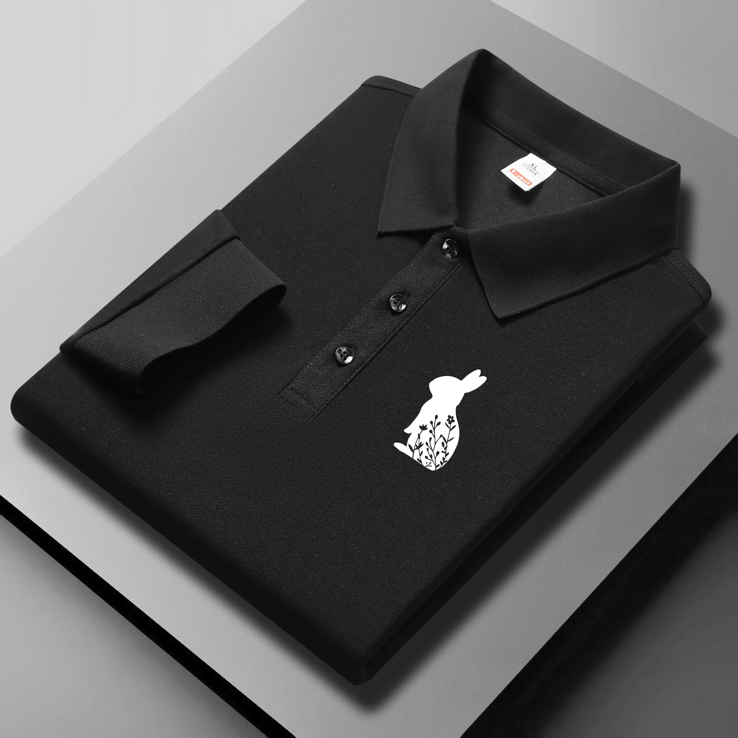 

Рубашка-поло с простым принтом и кроликом, мужская осенняя новая базовая рубашка с длинным рукавом, модный унисекс, универсальный спортивный топ на открытом воздухе