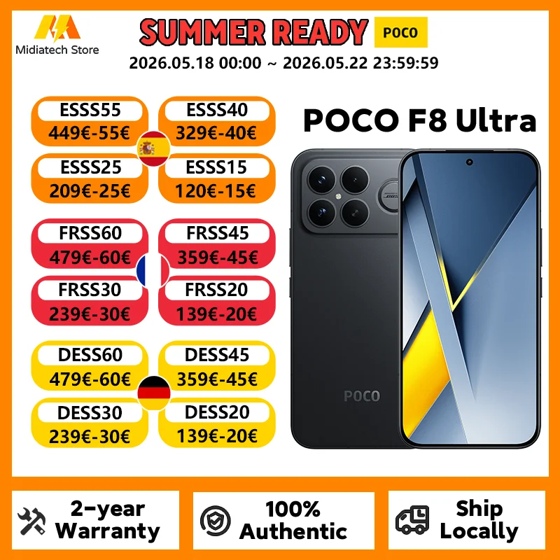 Version mondiale POCO F8 Ultra Snapdragon 8 Elite Gen 5 Smartphone Écran AMOLED 6,9 pouces 120 Hz Batterie 6500 mAh 100 W Téléphone POCO