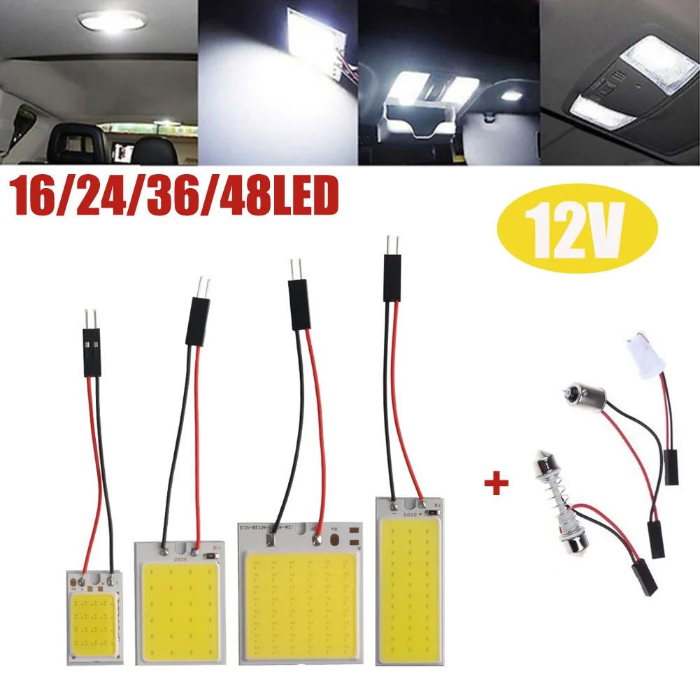 T10 BA9s Auto Interior Reading COB LED Panel Light 6000K Super White COB Dome Festoon Brake License Panel 12v 16 24 36 48LED