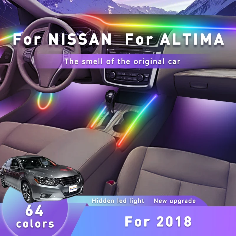 

FILIPLI For NISSAN ALTIMA DIY Car Interior Acrylic Lights Multi Color Car LED Ambient By App Control 64 RGB Colour Lights Strips