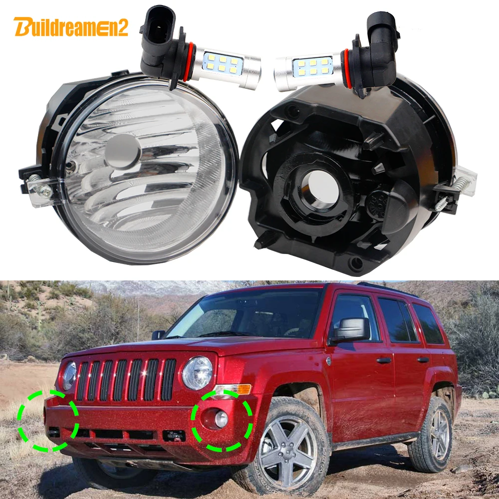 2 Pieces 21W H10 Car Front Bumper Fog Light Assembly Lampshade + 3030 LED Lamp White 12V For Jeep Patriot (MK) 2007 2008 2009