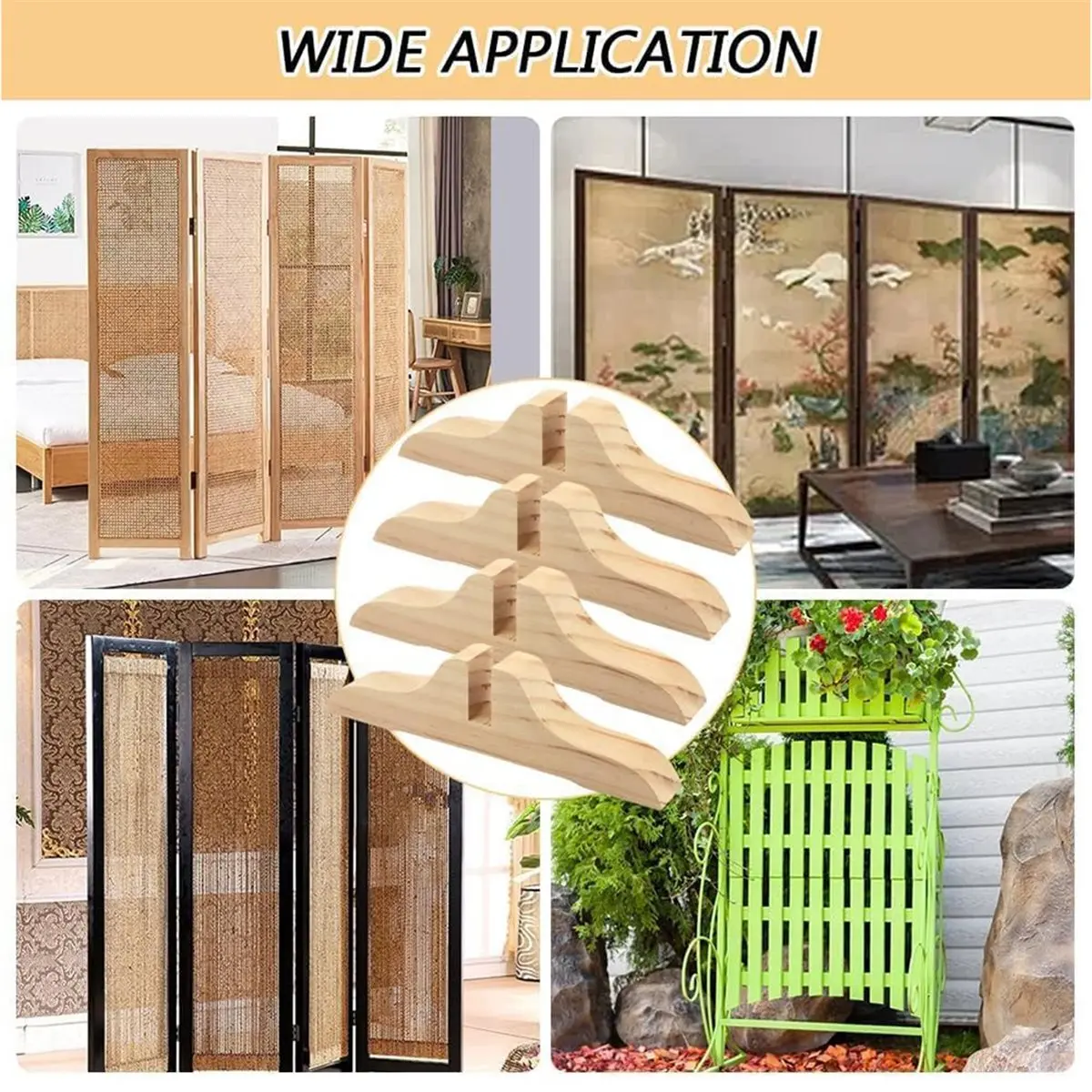 PHONE&GEAR 4pcs Wooden Room Divider Stand with Screws, Folding Privacy Screen Holder for Home and Work