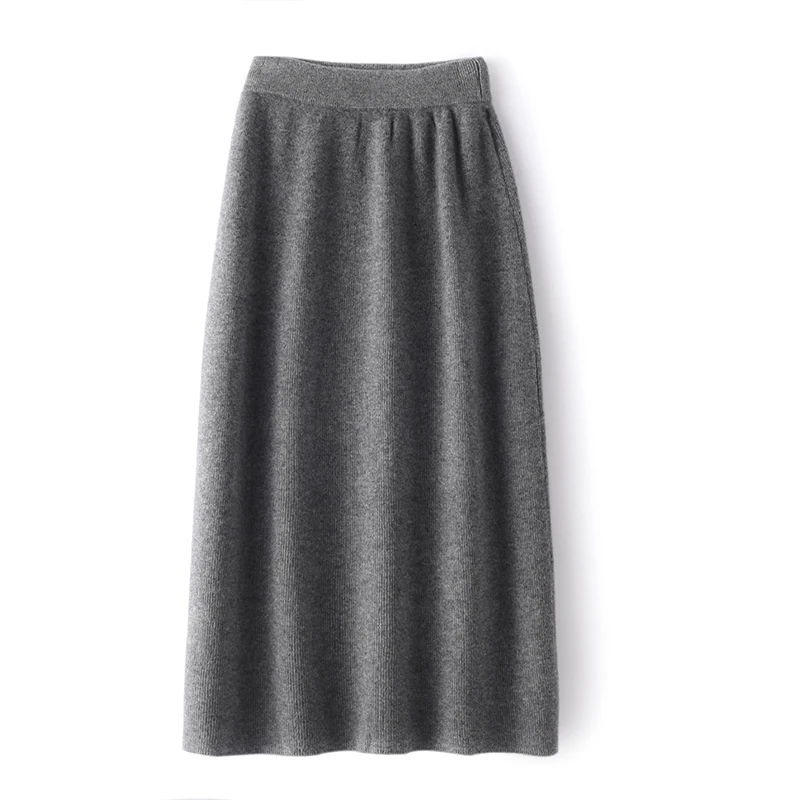 BELIARST 100% Merino Wool Skirt Ladies High Waist Skirt Fashion Slim Fit Warm Skirt Autumn and Winter New Solid Color Thin