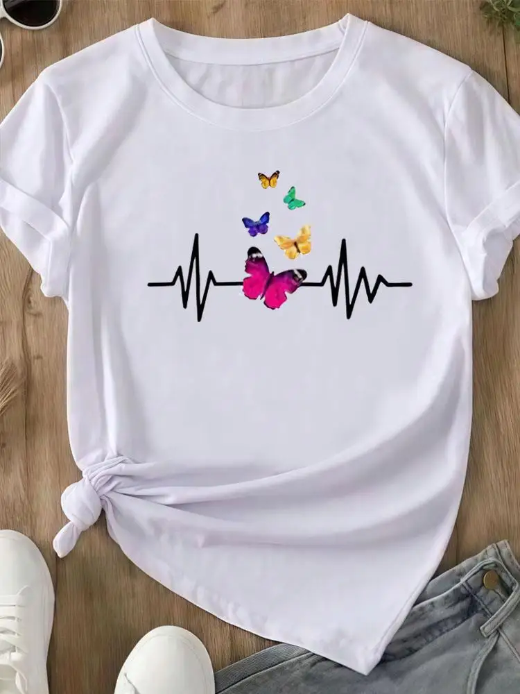 

T-Shirt Stylish Lady Female Print Fashion Short Sleeve T-shirts Sweet Butterfly Trend Cute Women Shirt Graphic T Top Tee
