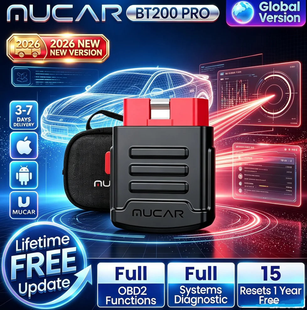 MUCAR BT200 PRO 2026 Full System OBD2 CAN Bluetooth Car Diagnostic Scanner 15 Advanced Reset Auto VIN Scan Code Reader Tools