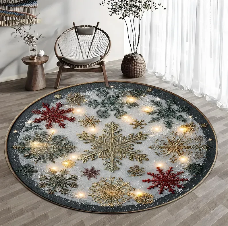 Optical Illusion Round Rug – Festive Holiday Floor Mat for Christmas Home Decoration